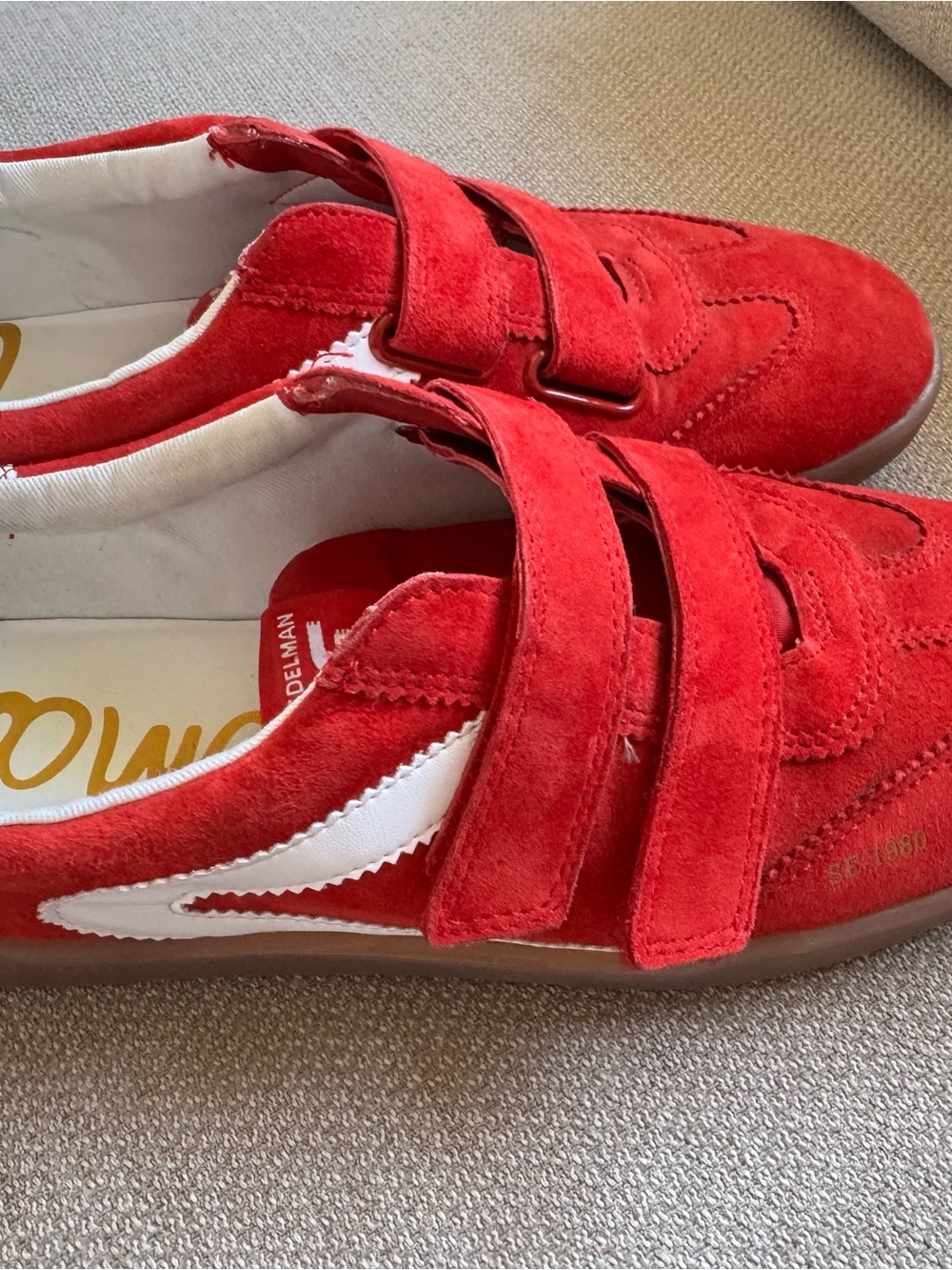 Sam Edelman Women Red Suede Velcro Sneakers with White Accent - Picture 3 of 6